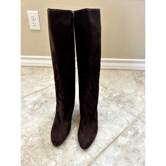 Via Spiga Adina Brown Suede Wedge Boots SZ 6.5 Side Zip - Picture 1 of 5